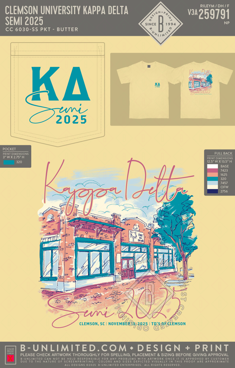 Clemson University Kappa Delta - SEMI 2025 - CC - 6030 - SS Pocket - Butter