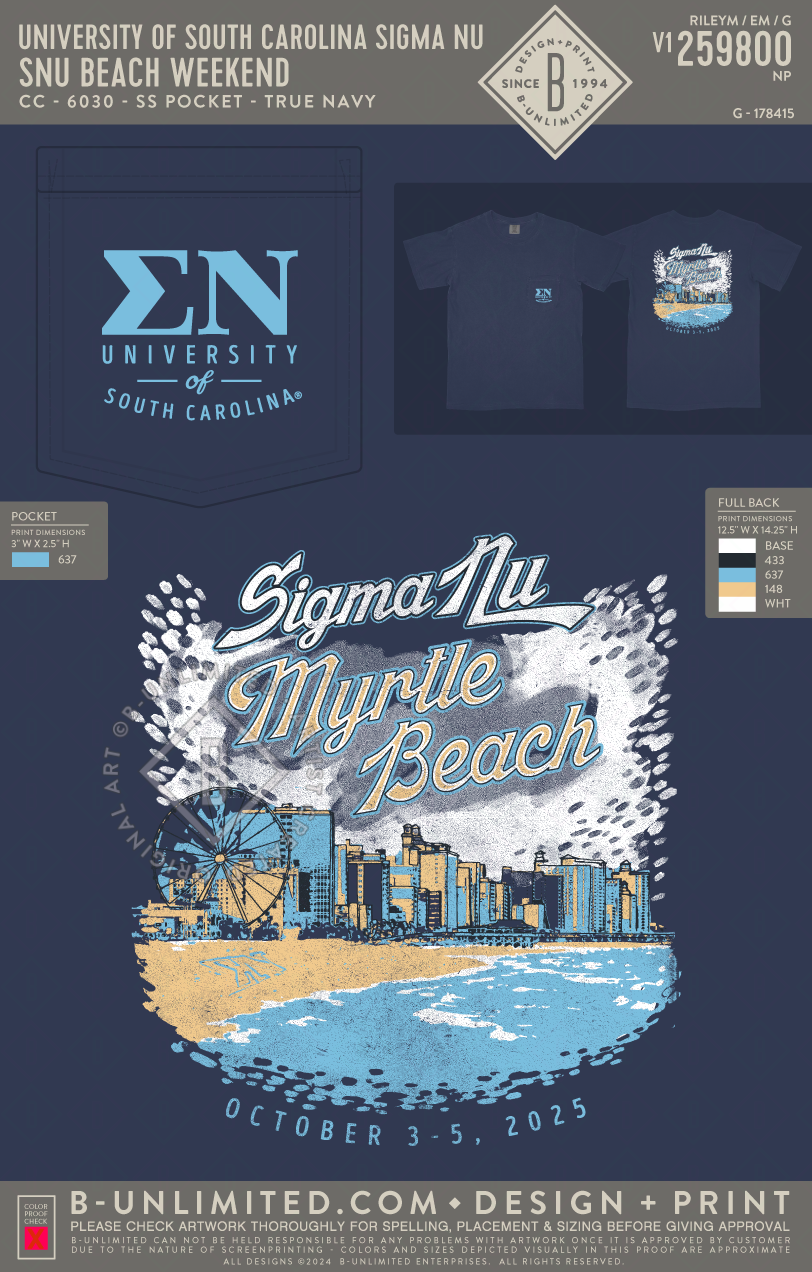 University of South Carolina Sigma Nu - SNU Beach Weekend - CC - 6030 - SS Pocket - True Navy
