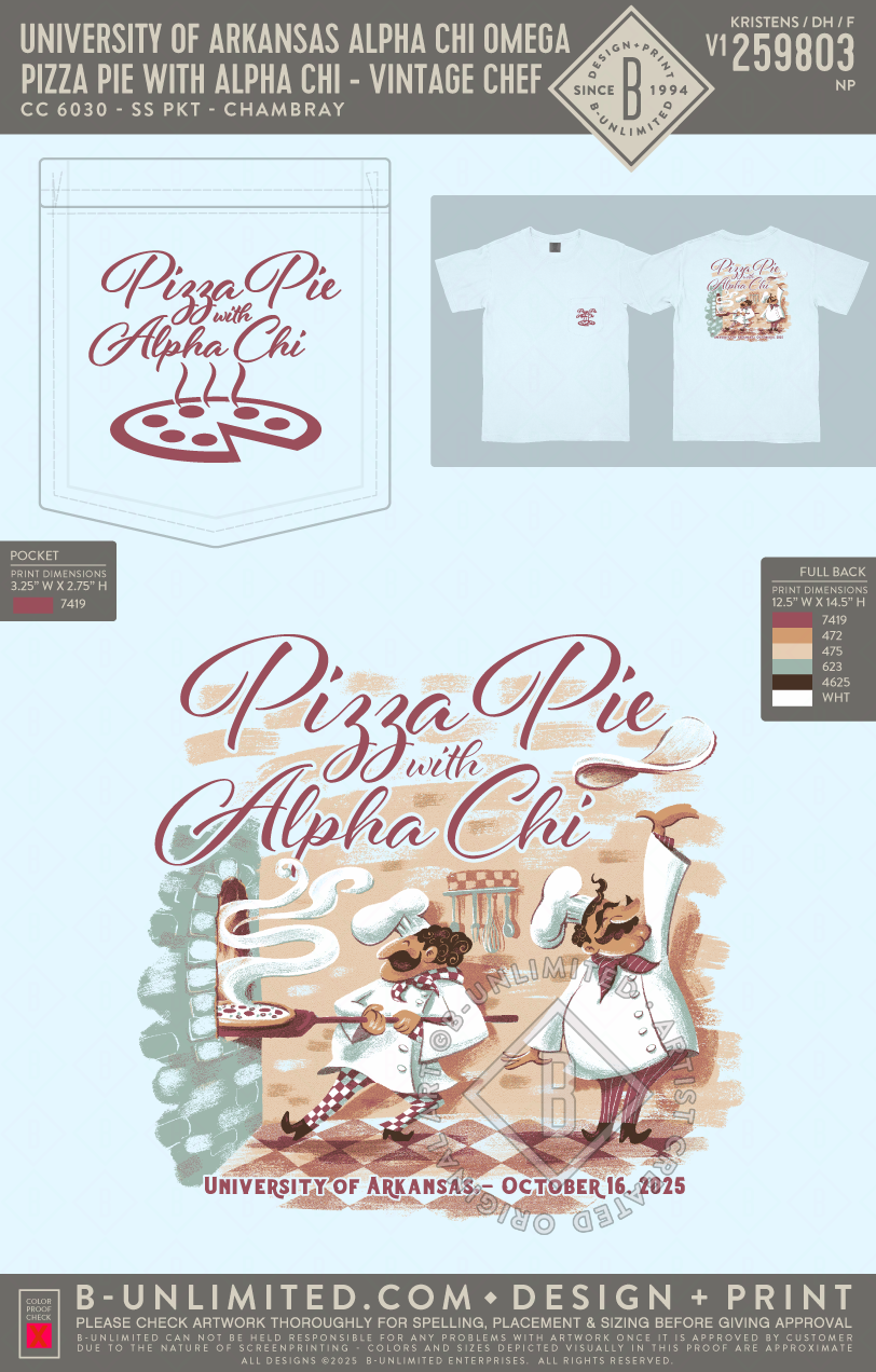 UofA AXO - Pizza Pie with Alpha Chi - Vintage Chef - CC - 6030 - SS Pocket - Chambray