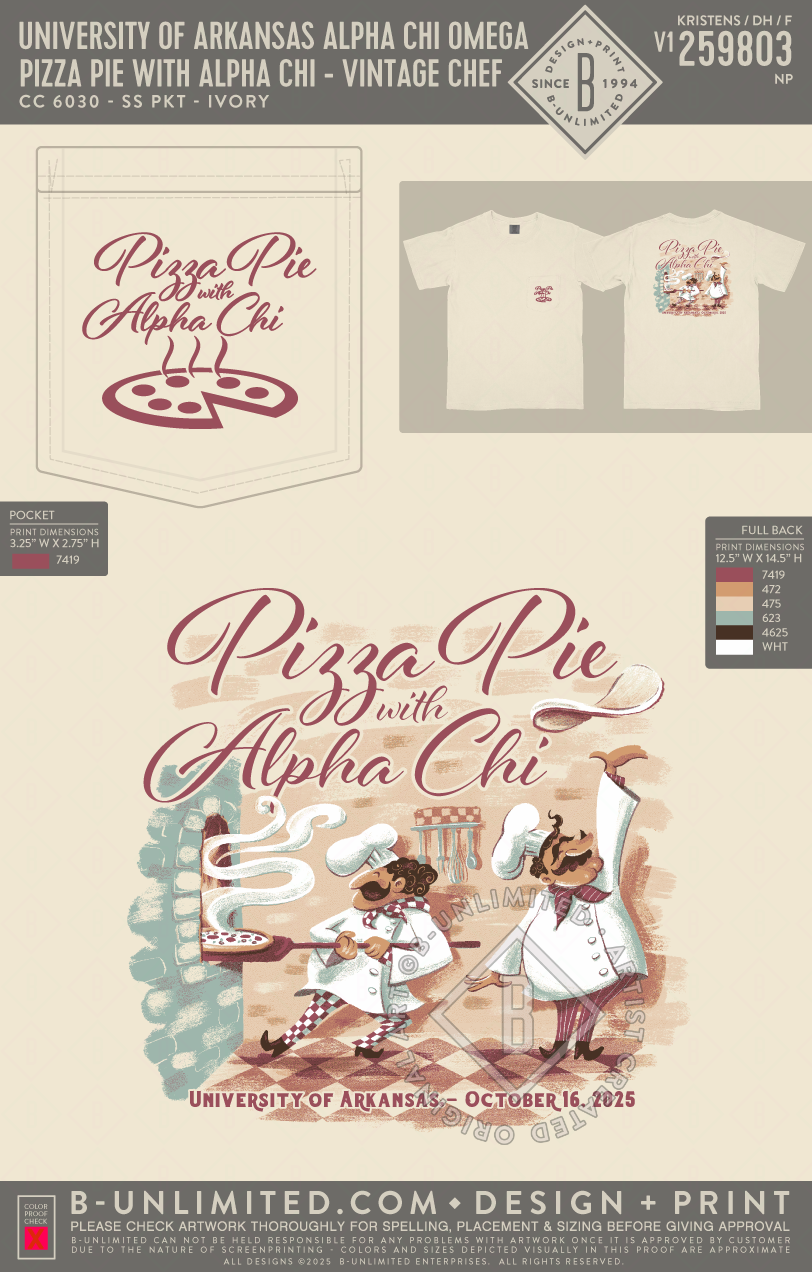 UofA AXO - Pizza Pie with Alpha Chi - Vintage Chef - CC - 6030 - SS Pocket - Ivory