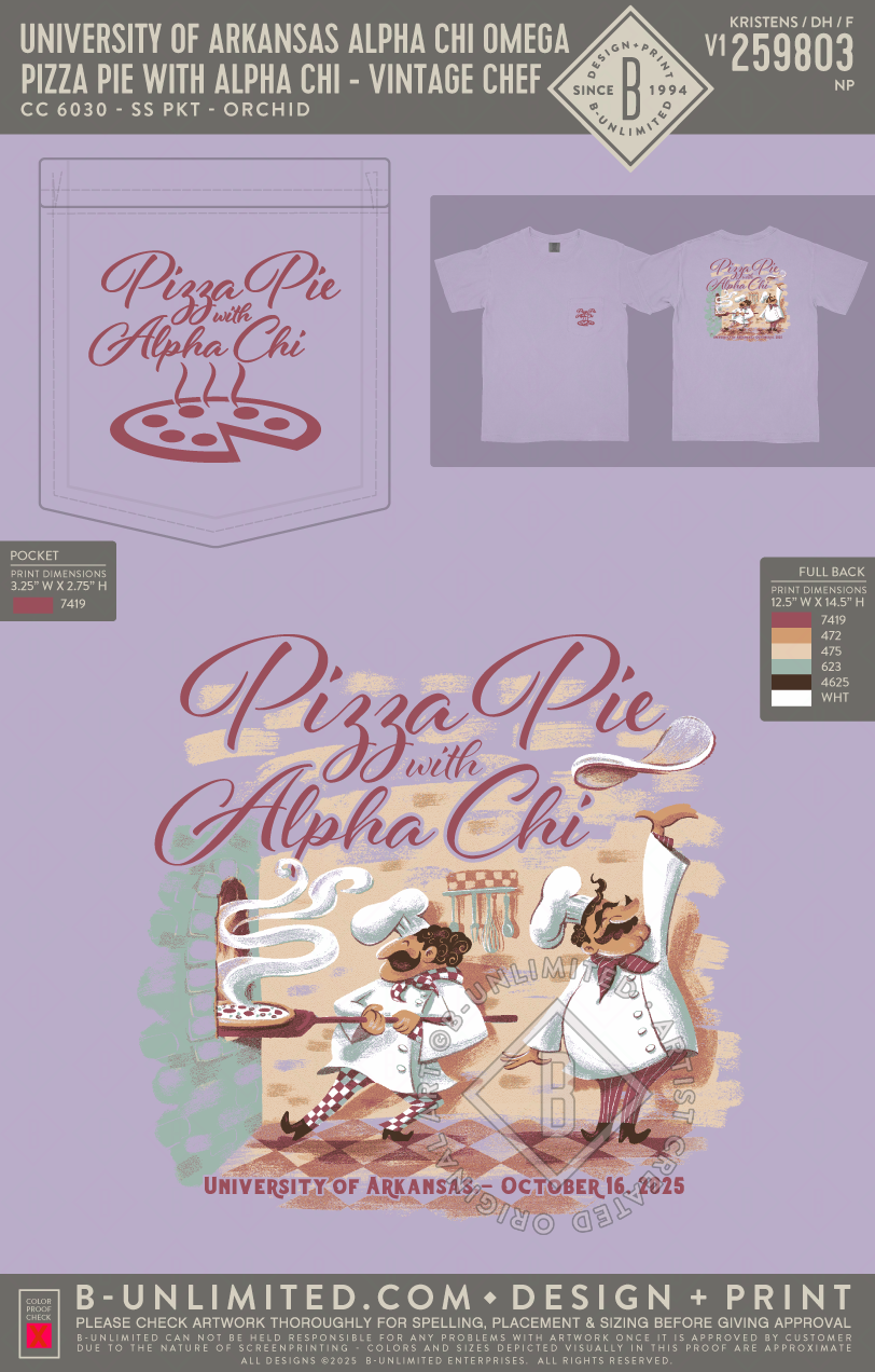 UofA AXO - Pizza Pie with Alpha Chi - Vintage Chef - CC - 6030 - SS Pocket - Orchid