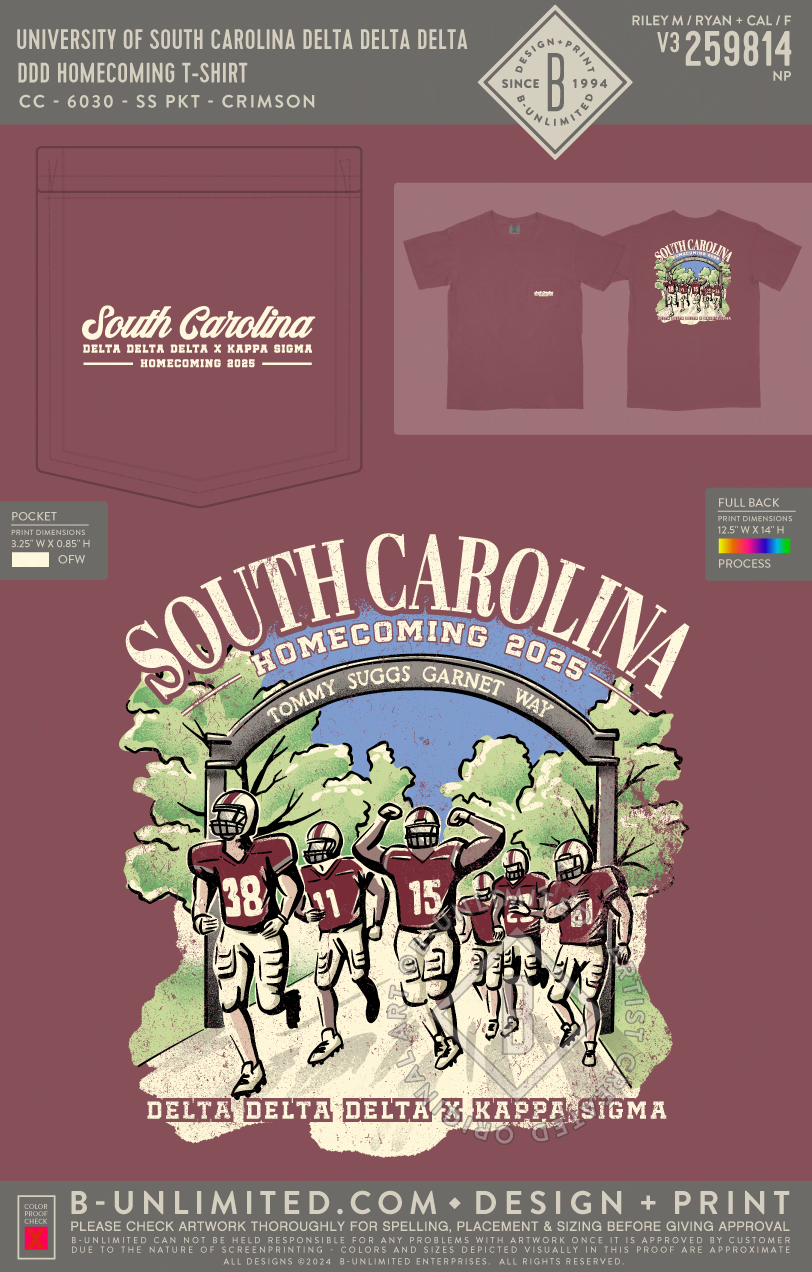 University of South Carolina Delta Delta Delta - DDD Homecoming T-Shirt - CC - 6030 - SS Pocket - Crimson