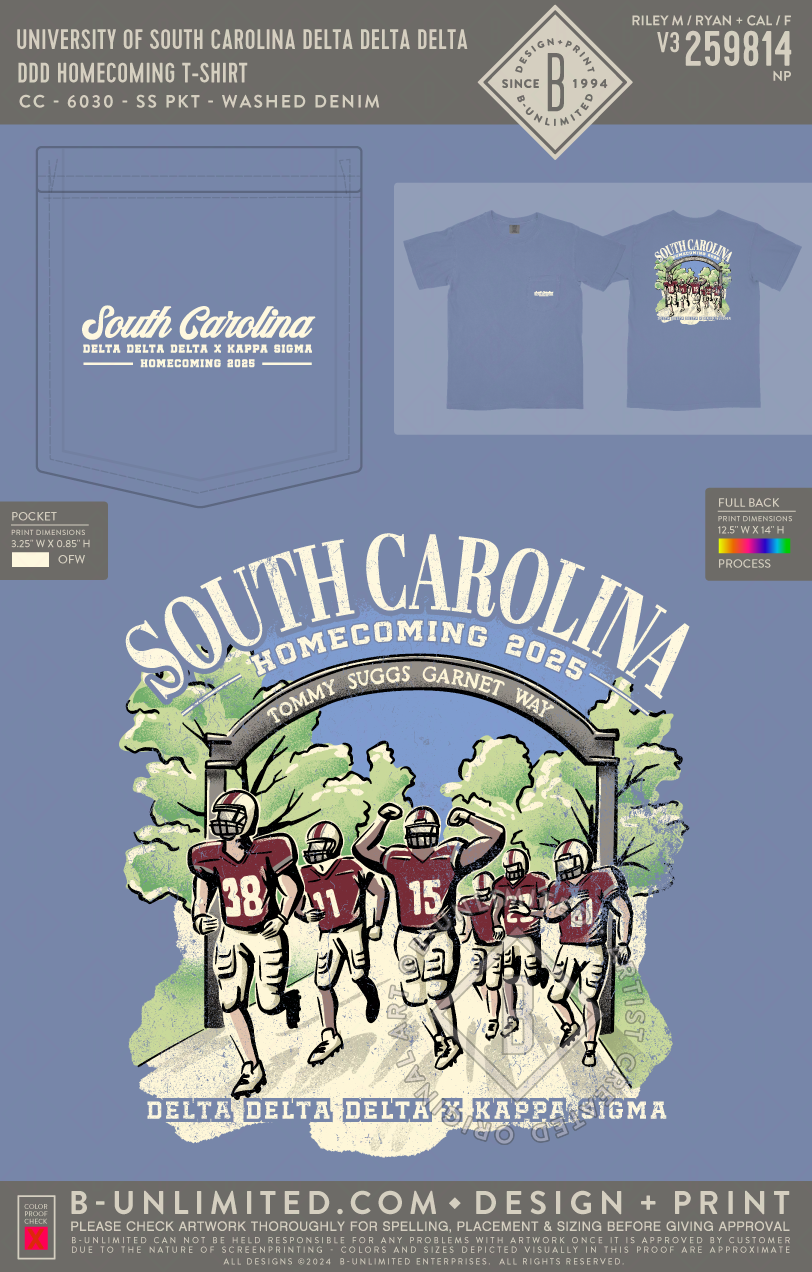 University of South Carolina Delta Delta Delta - DDD Homecoming T-Shirt - CC - 6030 - SS Pocket - Washed Denim