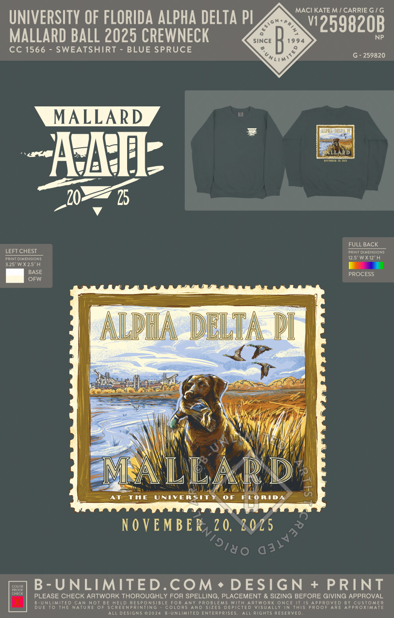 University of Florida Alpha Delta Pi - Mallard Ball 2025 Crewneck - CC - 1566 - Sweatshirt - Blue Spruce