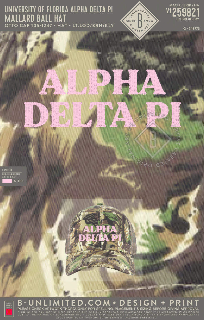 University of Florida Alpha Delta Pi - Mallard Ball Hat - Otto Cap - 105-1247 - Hat - Lt.LOD/Brn/Kly