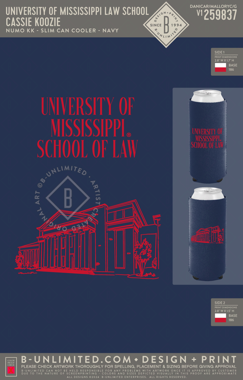 University of Mississippi Law School - Cassie Koozie - Numo - 1080 - Slim Can Cooler - Navy