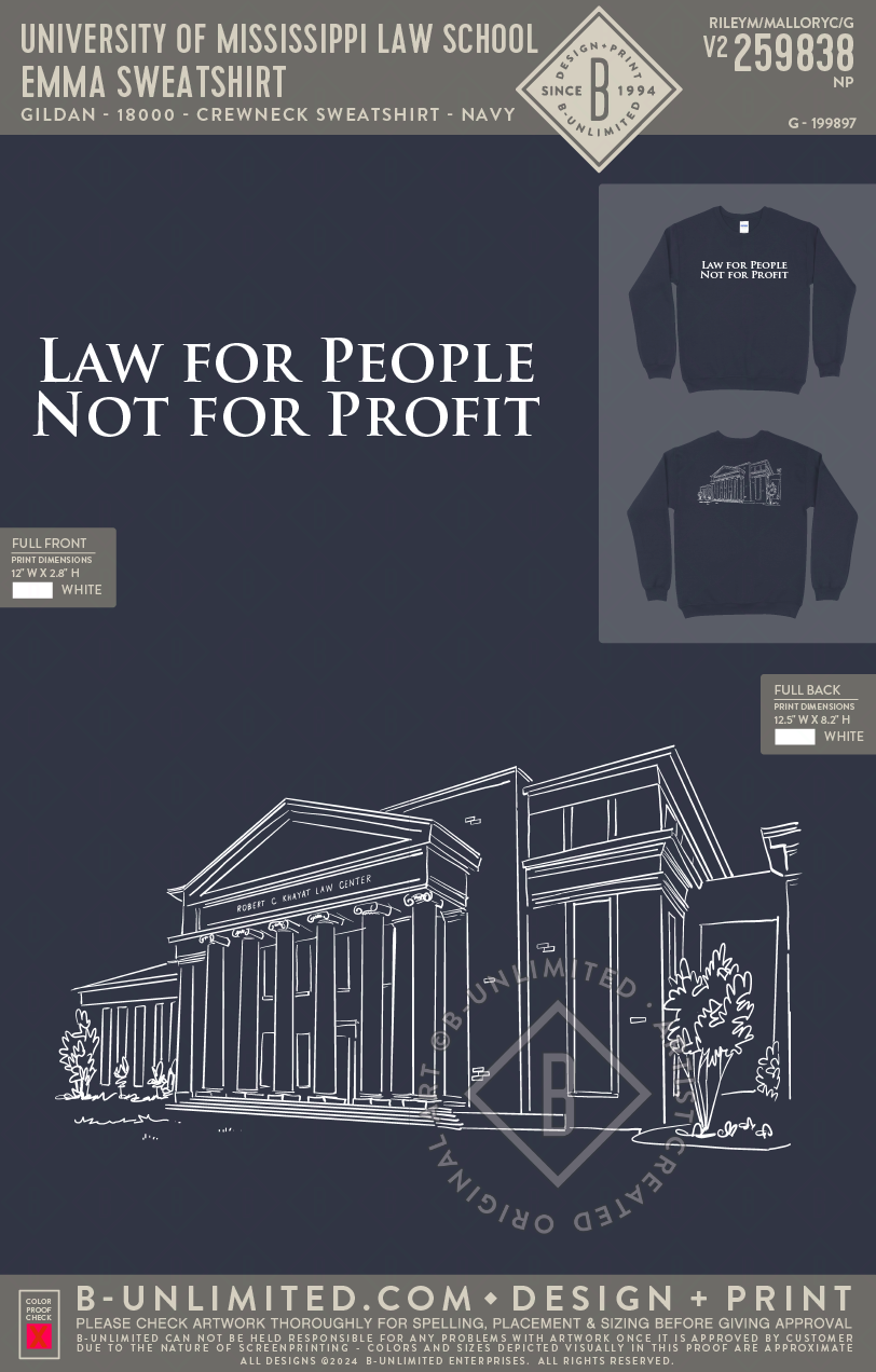 University of Mississippi Law School - Emma Sweatshirt - Gildan - 18000 - Crewneck Sweatshirt - Navy
