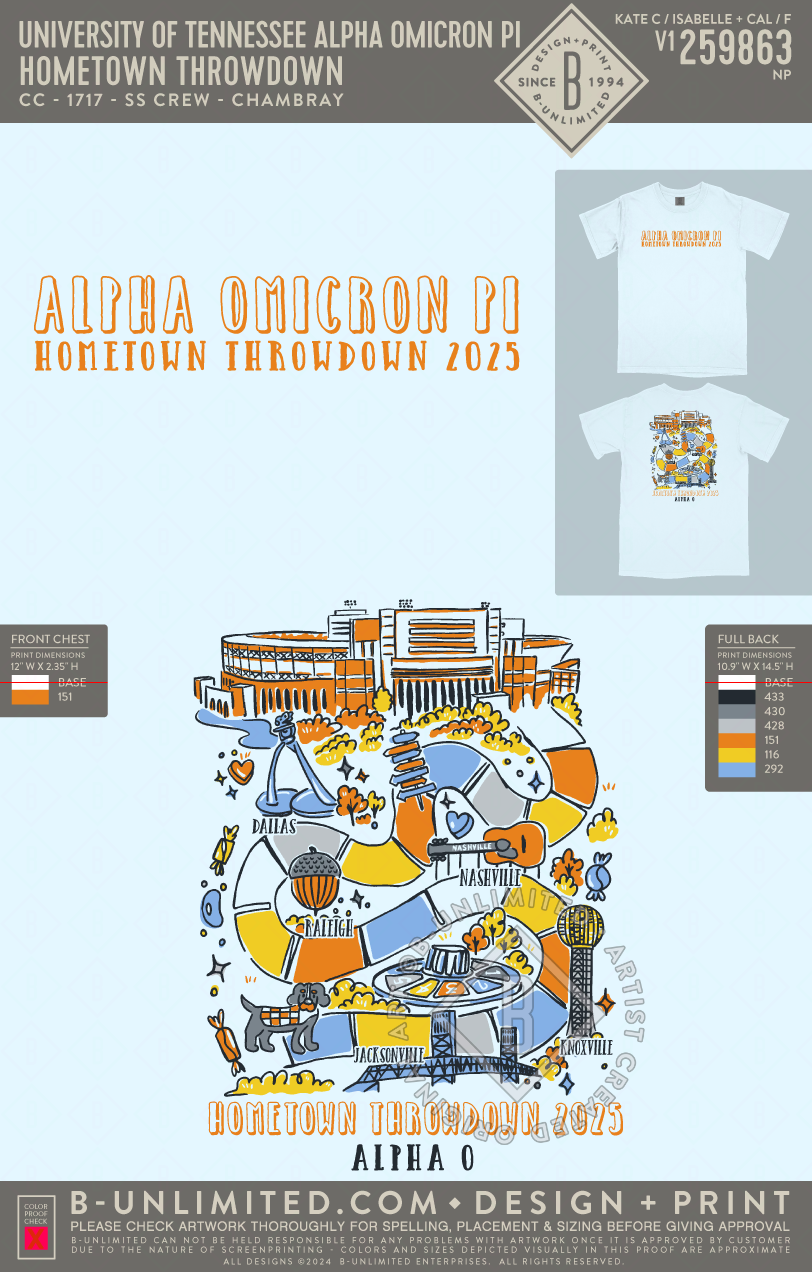University of Tennessee Alpha Omicron Pi - Hometown Throwdown - CC - 1717 - SS Crew - Chambray