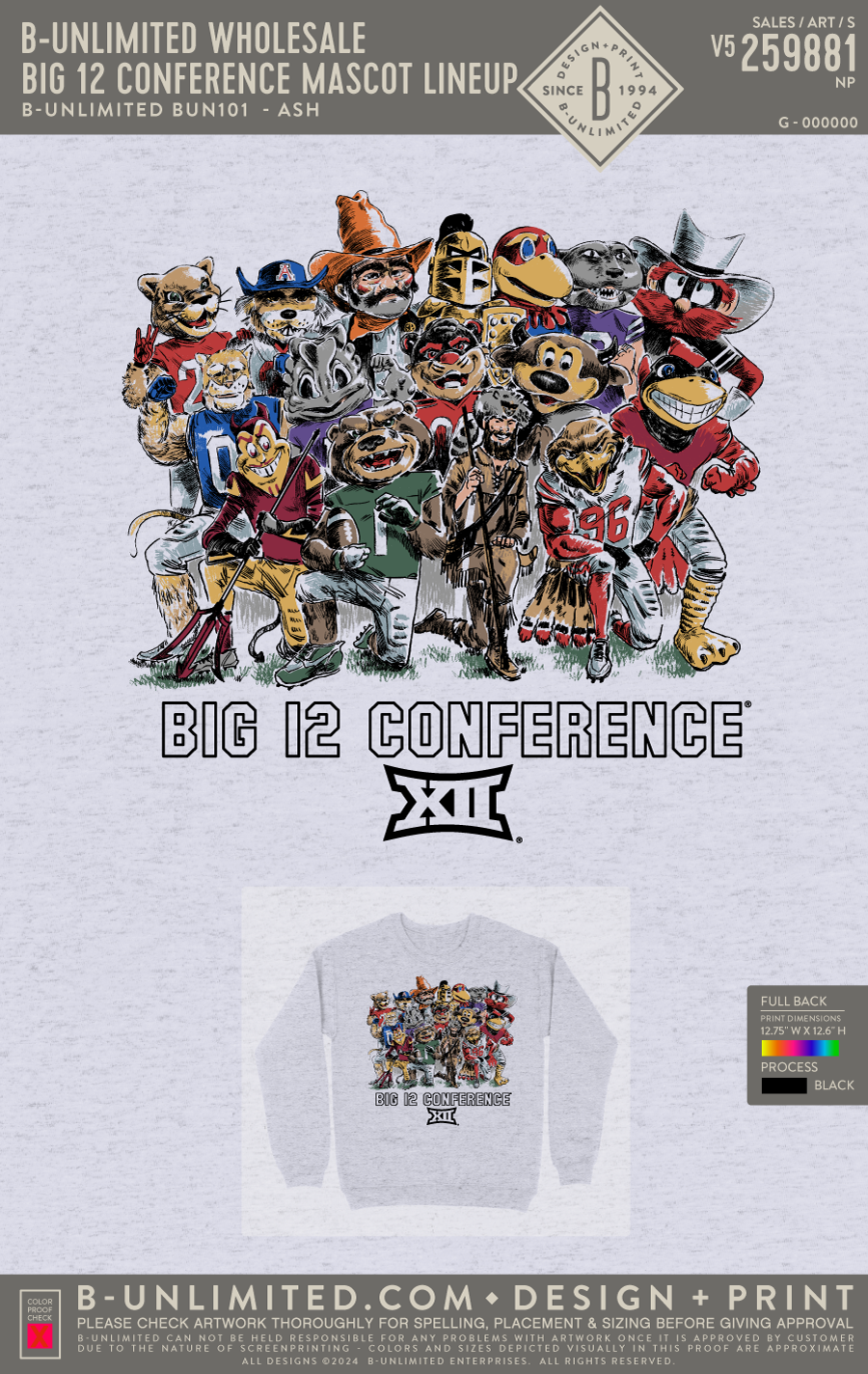 B-Unlimited Wholesale - Big 12 Conference Mascot lineup - B-Unlimited BUN101 - Ash