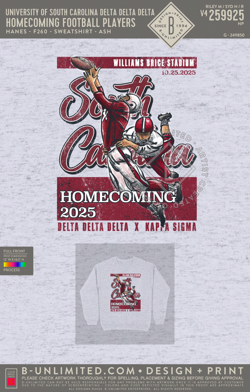 University of South Carolina Delta Delta Delta - Homecoming Football Players - Hanes - F260 - Sweatshirt - Ash