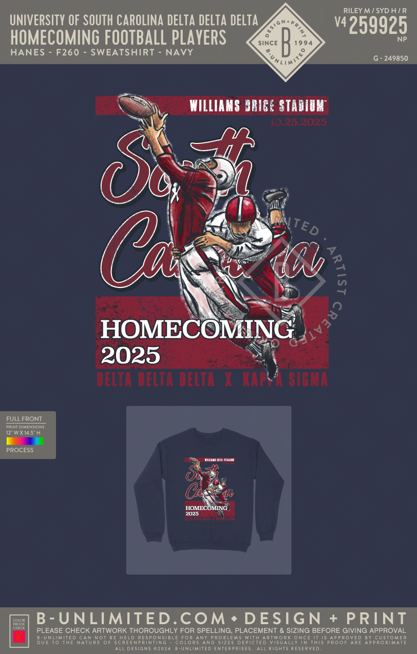 University of South Carolina Delta Delta Delta - Homecoming Football Players - Hanes - F260 - Sweatshirt - Navy