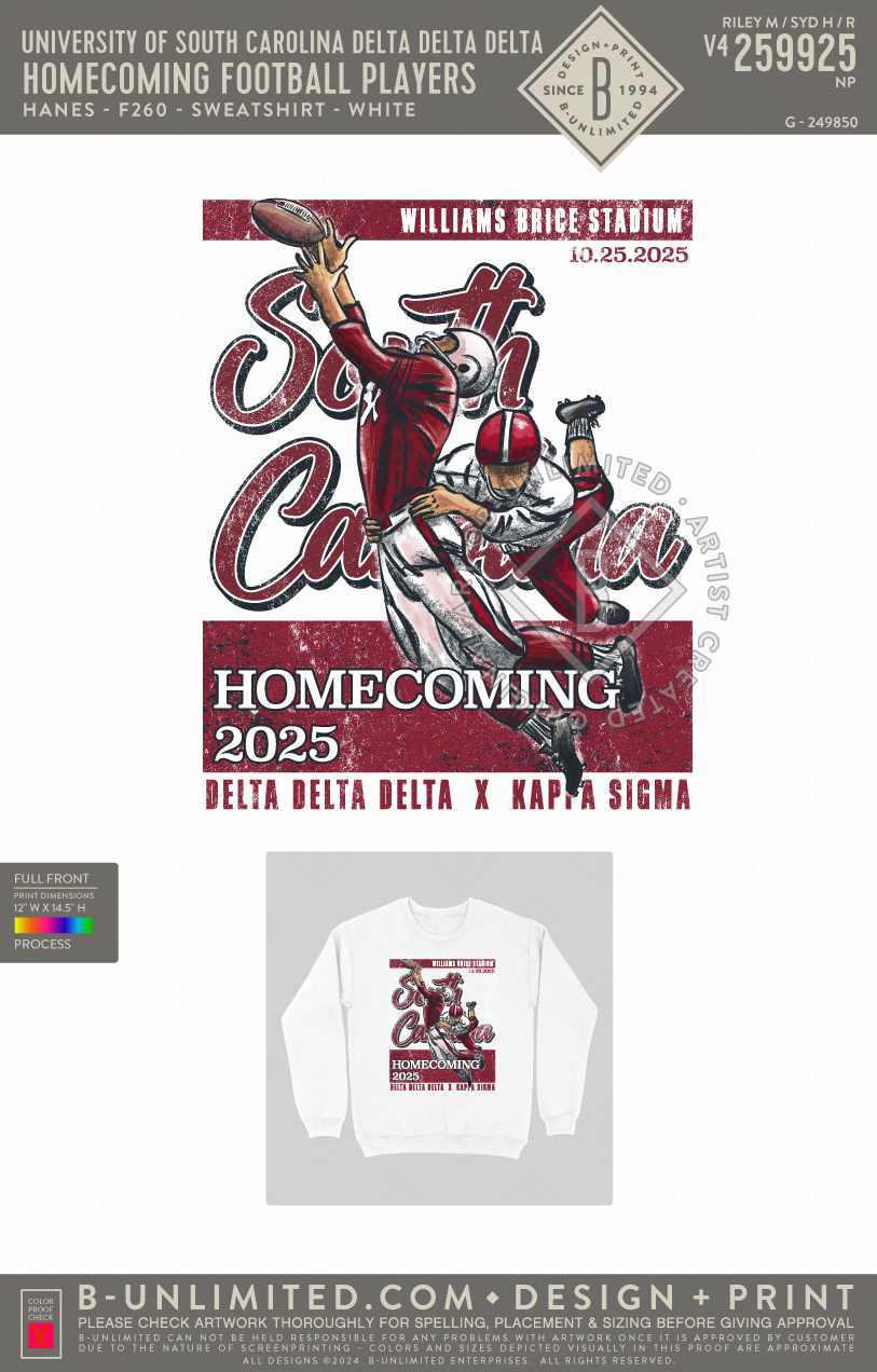 University of South Carolina Delta Delta Delta - Homecoming Football Players - Hanes - F260 - Sweatshirt - White