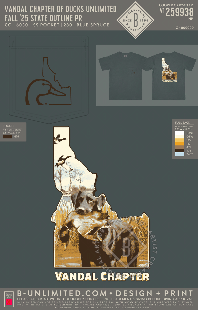 Vandal Chapter of Ducks Unlimited - Fall '25 State Outline PR - CC - 6030 - SS Pocket - Blue Spruce