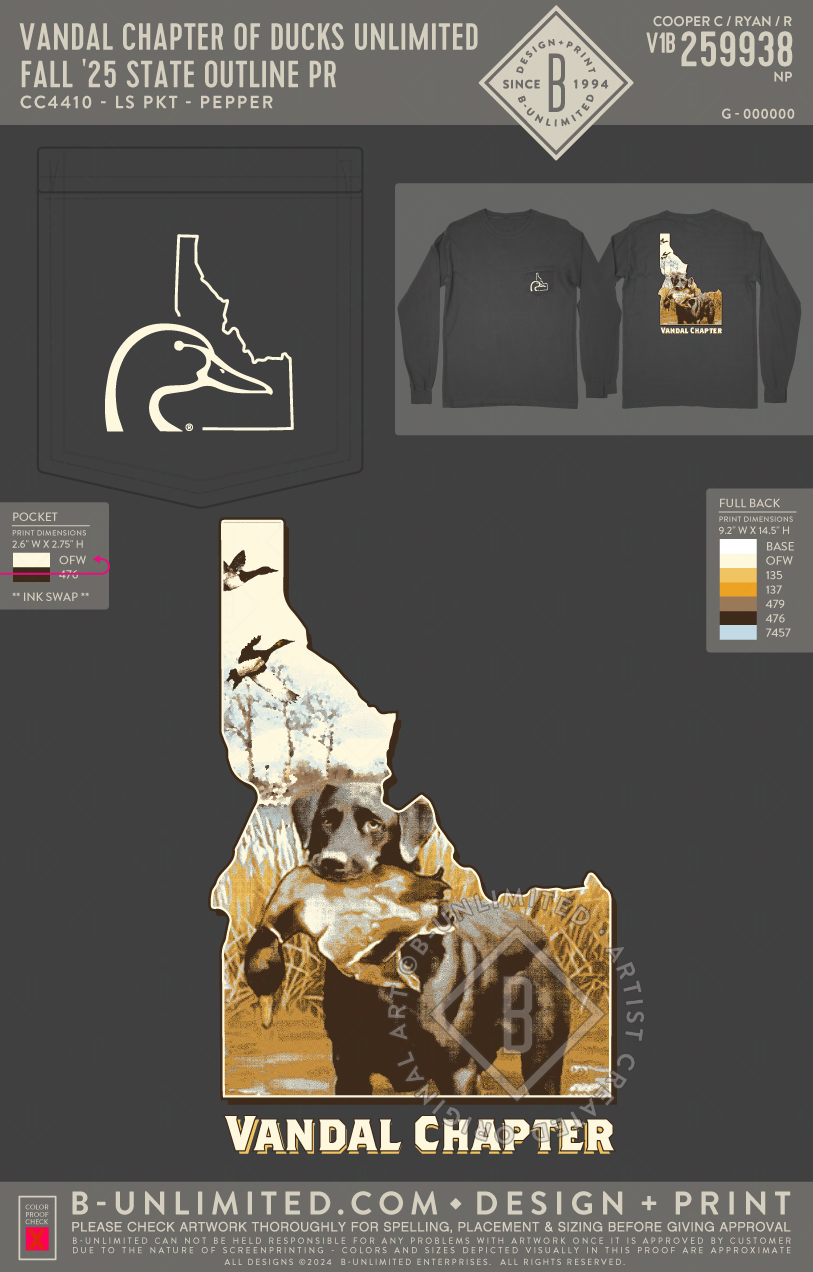 Vandal Chapter of Ducks Unlimited - Fall '25 State Outline PR - CC - 4410 - LS Pocket - Pepper