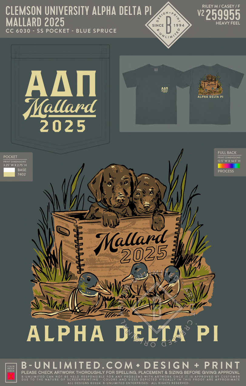 Clemson University Alpha Delta Pi - Mallard 2025 - CC - 6030 - SS Pocket - Blue Spruce