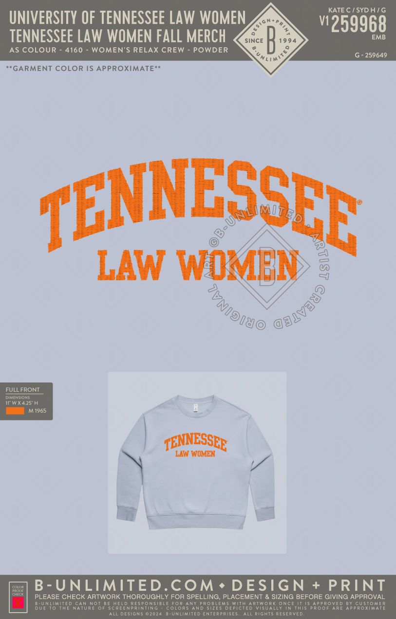 University of Tennessee Law Women - Tennessee Law Women Fall Merch - AS Colour - 4160 - Women's Relax Crew - Powder