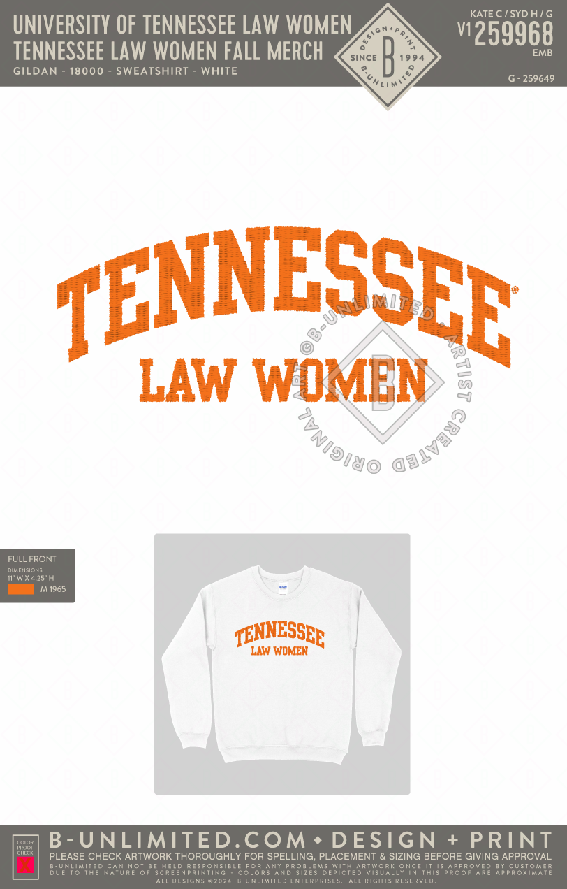 University of Tennessee Law Women - Tennessee Law Women Fall Merch - Gildan - 18000 - Crewneck Sweatshirt - White