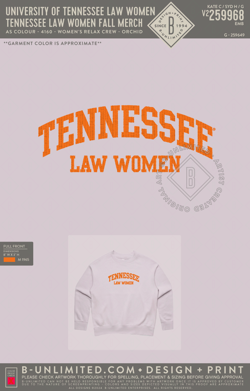 University of Tennessee Law Women - Tennessee Law Women Fall Merch - AS Colour - 4160 - Women's Relax Crew - Orchid