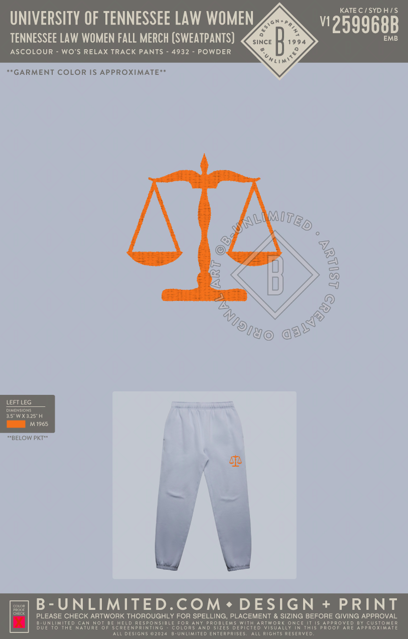 University of Tennessee Law Women - Tennessee Law Women Fall Merch (Sweatpants) - AS Colour - 4932 - Relaxed Sweatpants - Powder