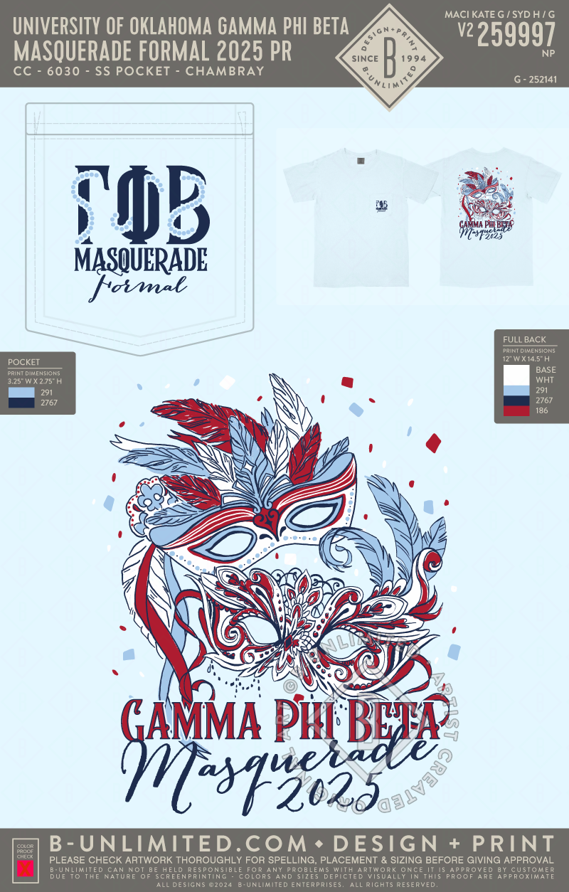 University of Oklahoma Gamma Phi Beta - Masquerade Formal 2025 PR - CC - 6030 - SS Pocket - Chambray