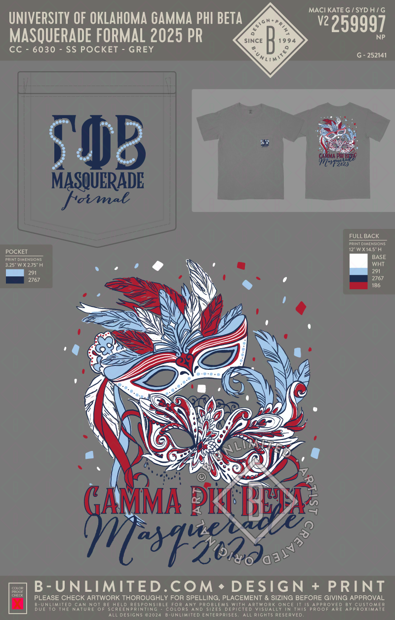 University of Oklahoma Gamma Phi Beta - Masquerade Formal 2025 PR - CC - 6030 - SS Pocket - Grey