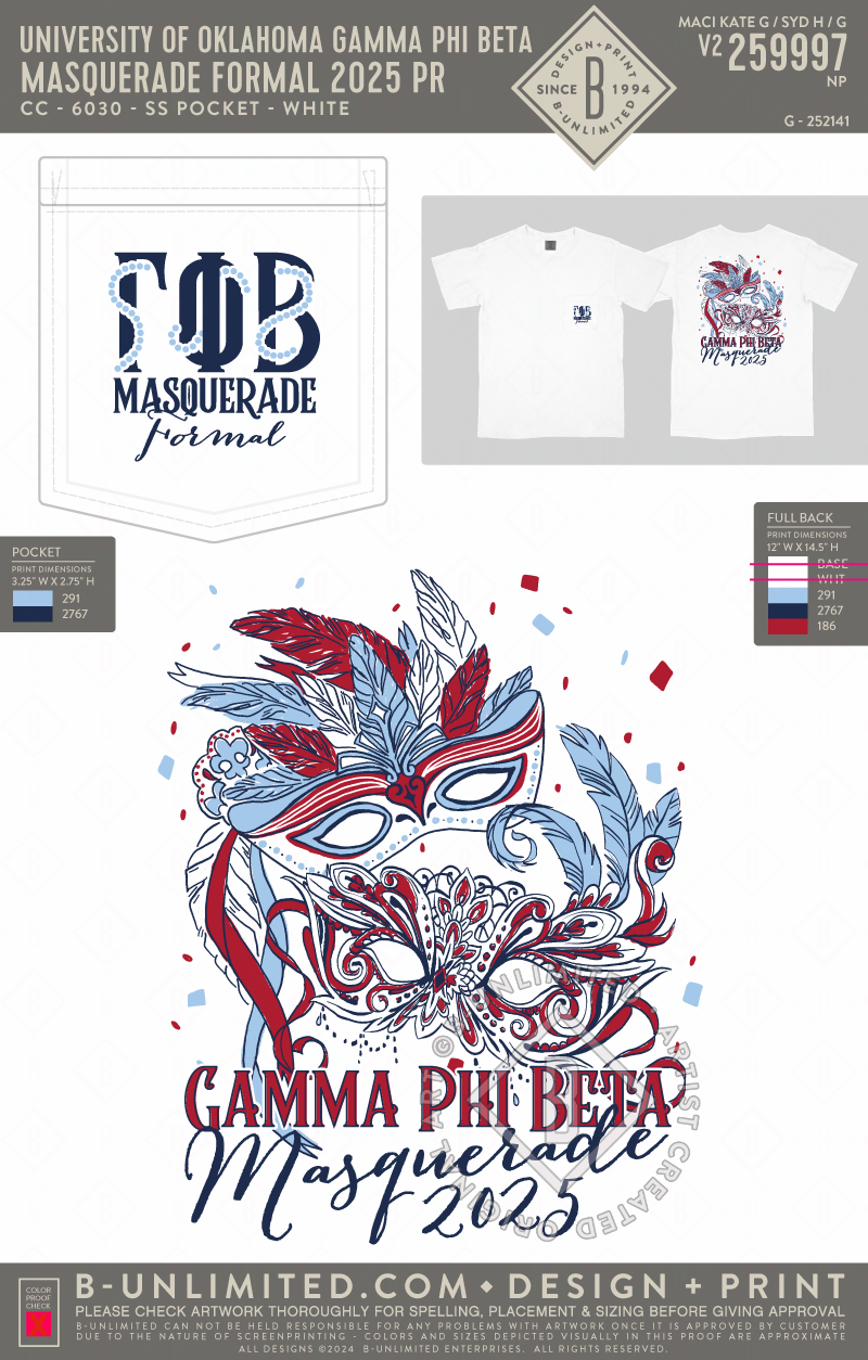 University of Oklahoma Gamma Phi Beta - Masquerade Formal 2025 PR - CC - 6030 - SS Pocket - White