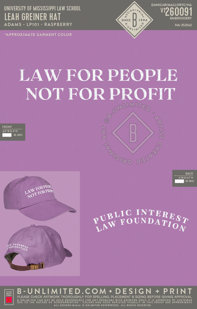 University of Mississippi Law School - Leah Greiner Hat - Adams - AD969 - Hat - Raspberry