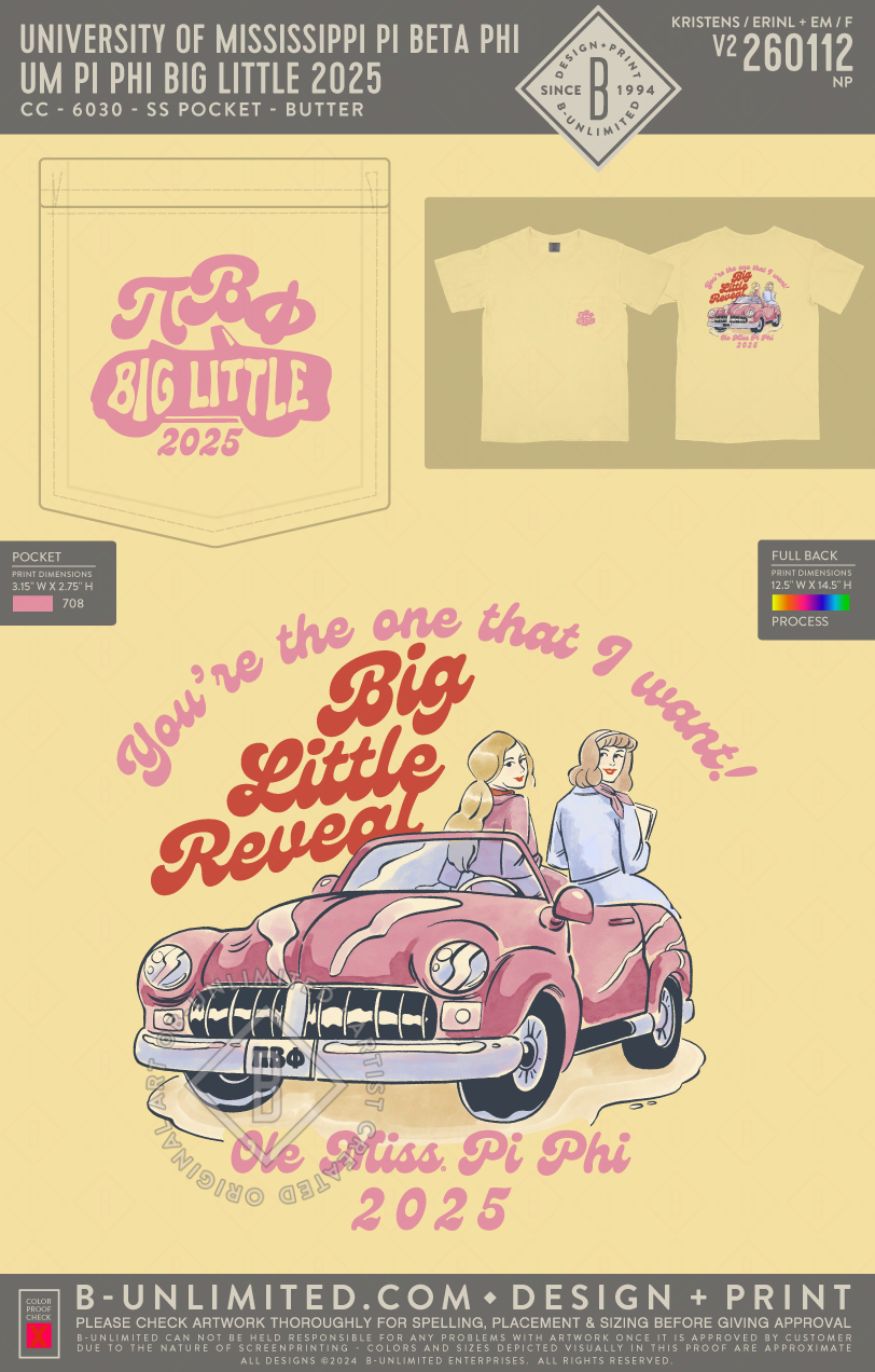 University of Mississippi Pi Beta Phi - UM Pi Phi Big/Little 2025 - CC - 6030 - SS Pocket - Butter