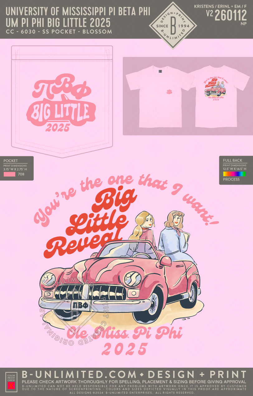University of Mississippi Pi Beta Phi - UM Pi Phi Big/Little 2025 - CC - 6030 - SS Pocket - Blossom