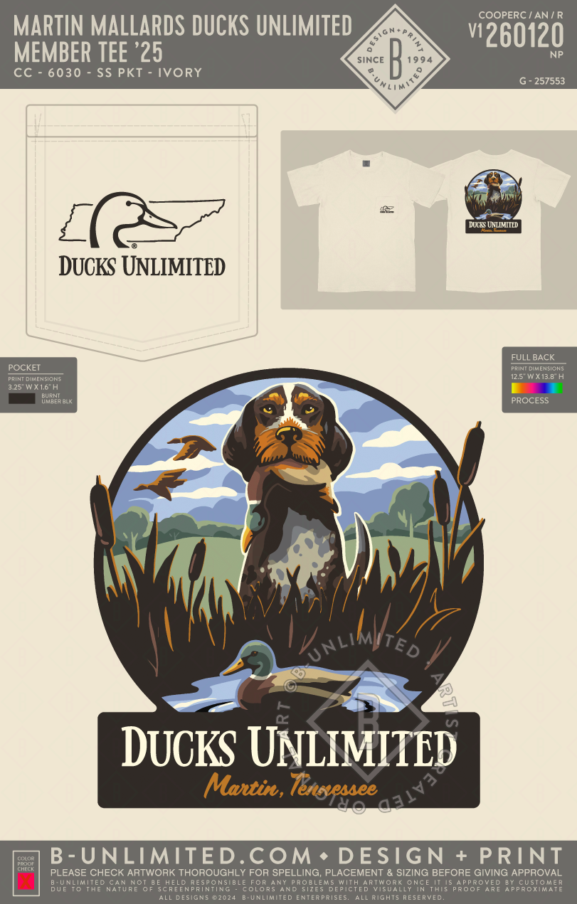 Martin Mallards Ducks Unlimited - Member Tee '25 - CC - 6030 - SS Pocket - Ivory