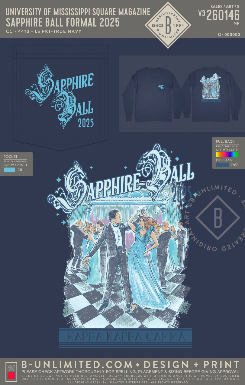 University of Mississippi Kappa Kappa Gamma - Sapphire Ball Formal 2025 - CC - 4410 - LS Pocket - True Navy