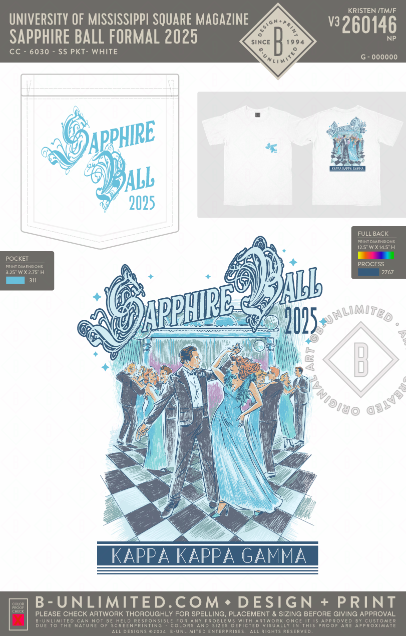 University of Mississippi Kappa Kappa Gamma - Sapphire Ball Formal 2025 - CC - 6030 - SS Pocket - White