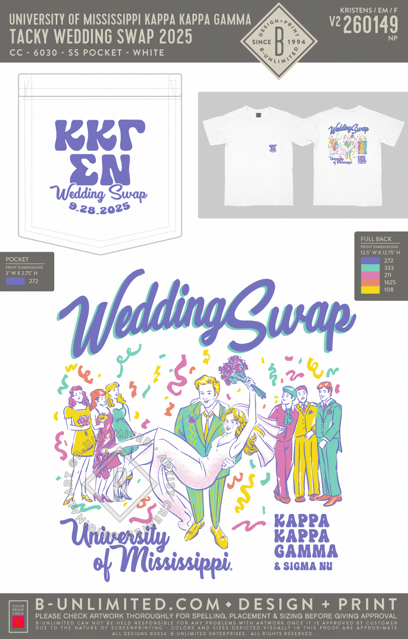 University of Mississippi Kappa Kappa Gamma - Tacky Wedding Swap 2025 - CC - 6030 - SS Pocket - White