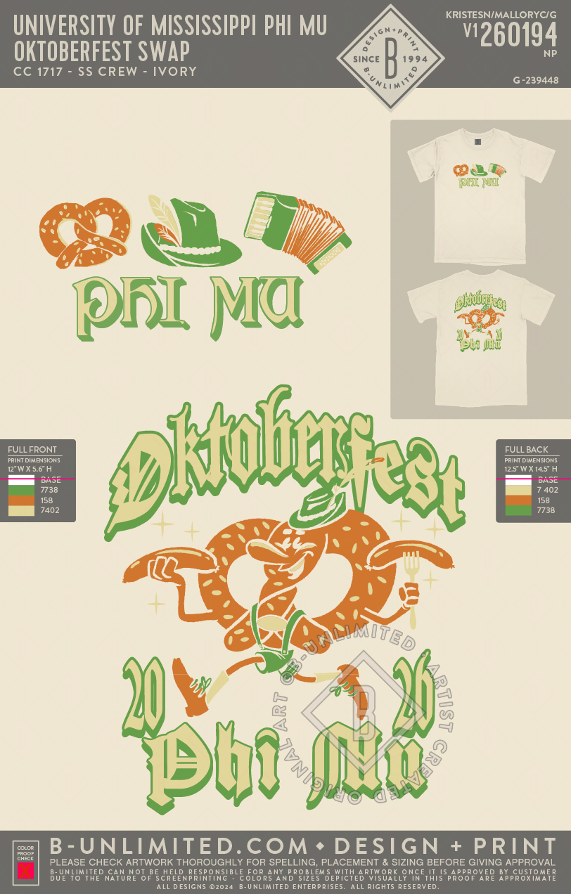University of Mississippi Phi Mu - Oktoberfest Swap - CC - 1717 - SS Crew - Ivory