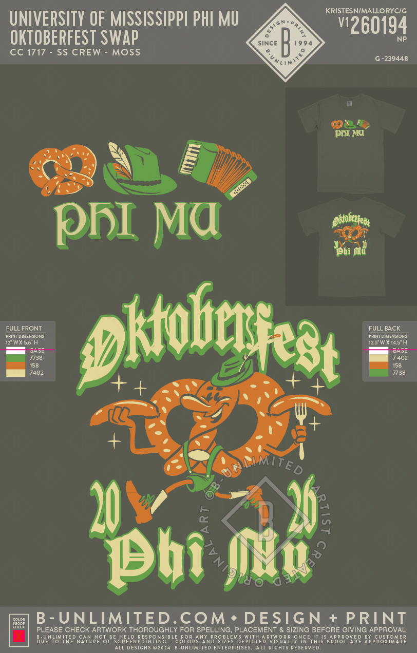 University of Mississippi Phi Mu - Oktoberfest Swap - CC - 1717 - SS Crew - Moss