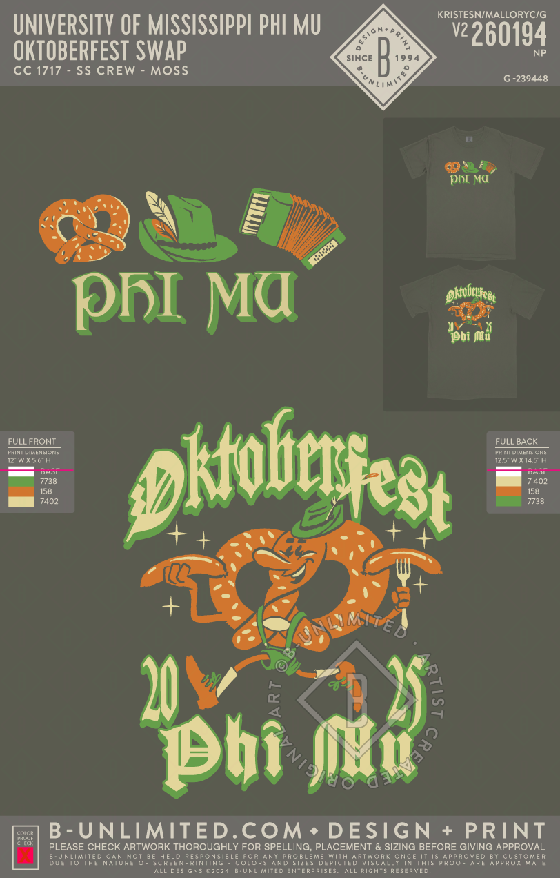 University of Mississippi Phi Mu - Oktoberfest Swap - CC - 1717 - SS Crew - Moss
