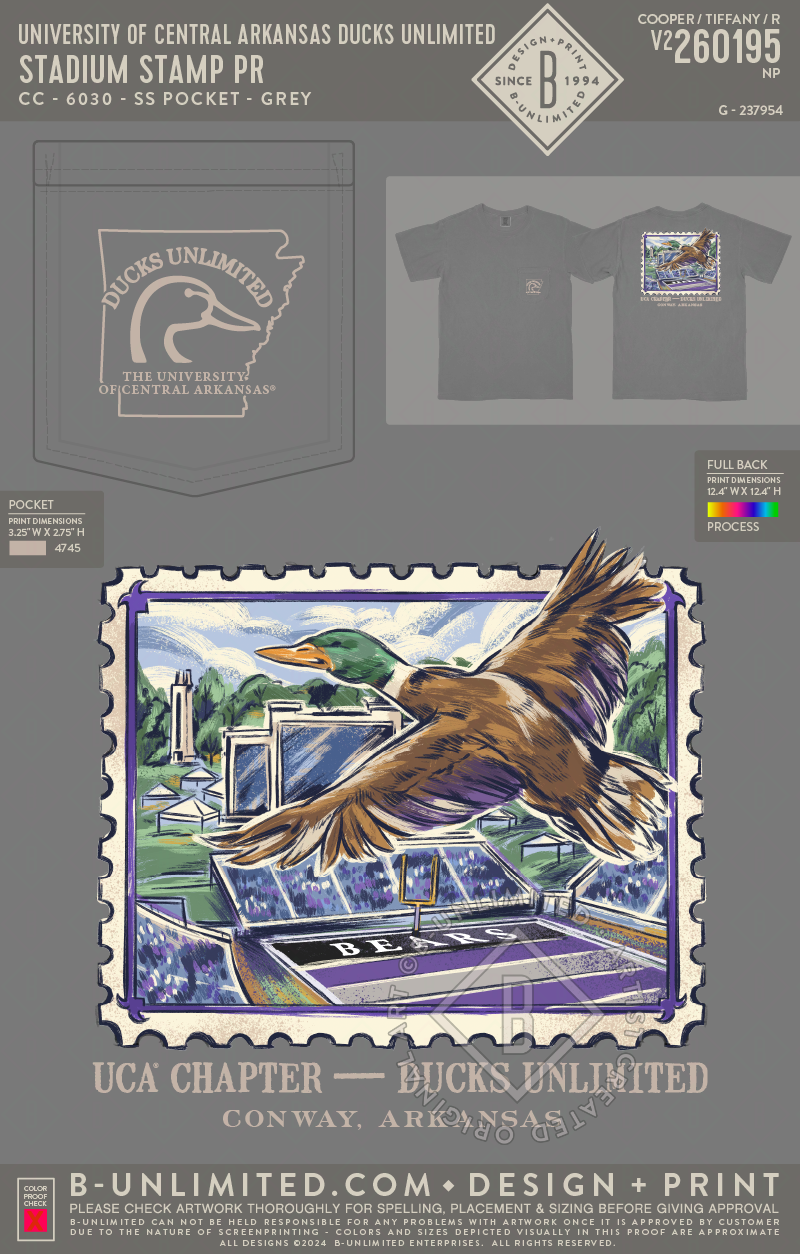 University of Central Arkansas Ducks Unlimited - Stadium Stamp PR - CC - 6030 - SS Pocket - Grey