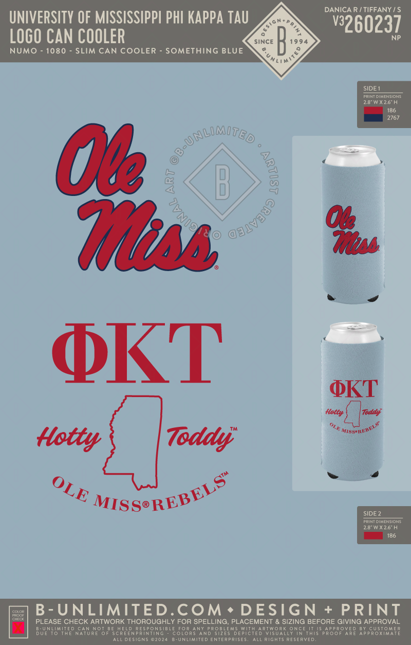 University of Mississippi Phi Kappa Tau - Logo Can Cooler - Numo - 1080 - Slim Can Cooler - Something Blue
