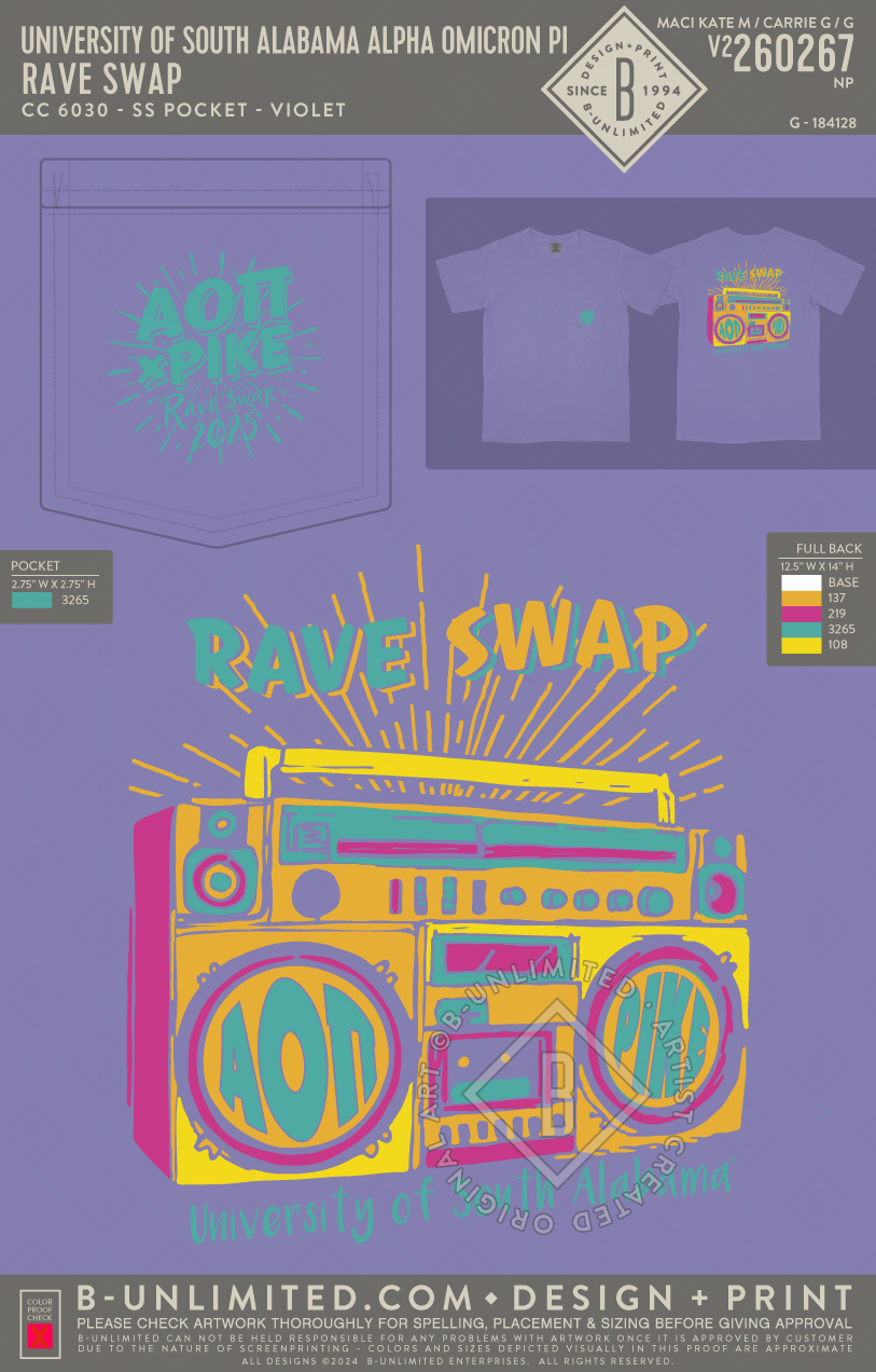 University of South Alabama Alpha Omicron Pi - Rave Swap - CC - 6030 - SS Pocket - Violet