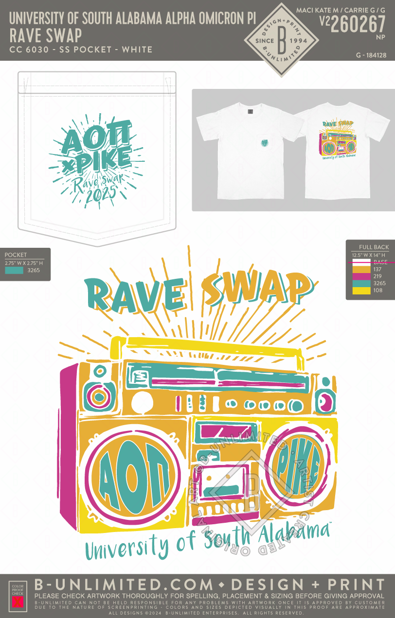 University of South Alabama Alpha Omicron Pi - Rave Swap - CC - 6030 - SS Pocket - White