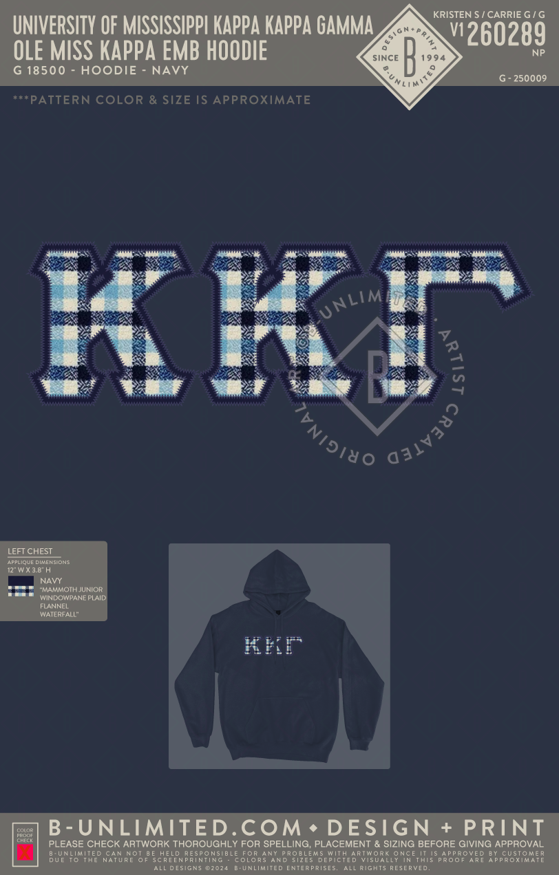 University of Mississippi Kappa Kappa Gamma - Ole Miss Kappa EMB Hoodie - Gildan - 18500 - Hoodie - Navy