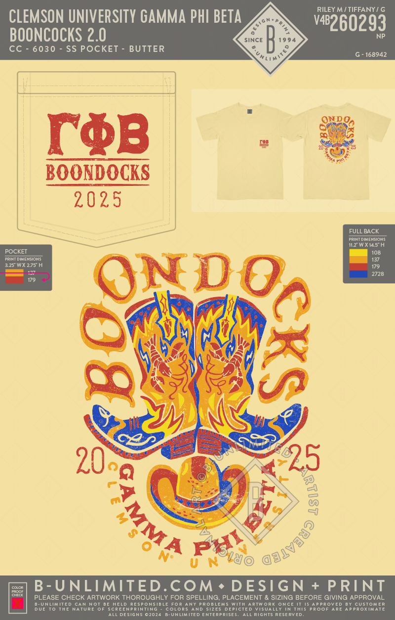 Clemson University Gamma Phi Beta - Boondocks 2.0 - CC - 6030 - SS Pocket - Butter