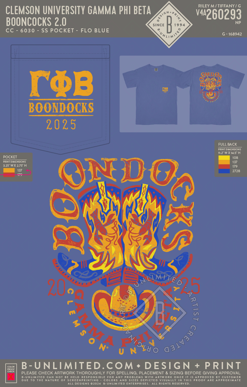 Clemson University Gamma Phi Beta - Boondocks 2.0 - CC - 6030 - SS Pocket - Flo Blue