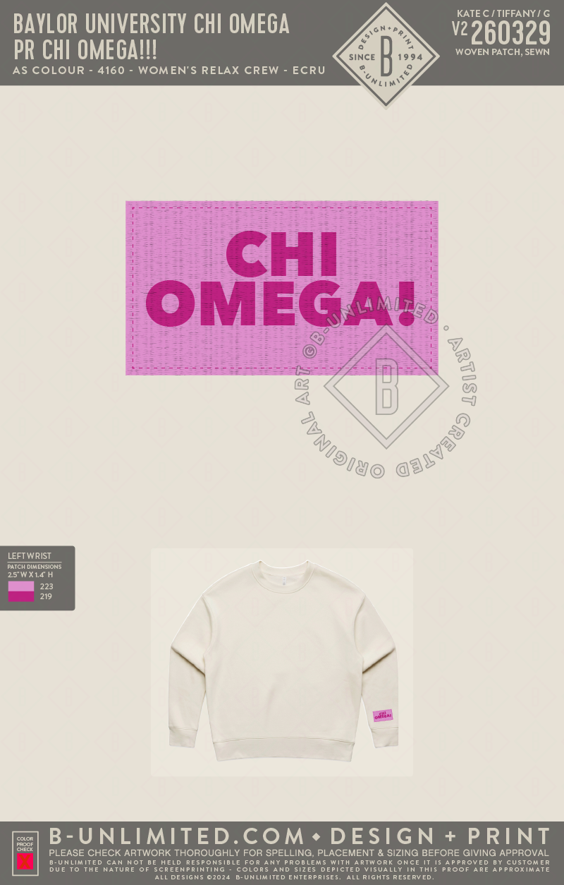 Baylor University Chi Omega - PR CHI OMEGA!!! - AS Colour - 4160 - Women's Relax Crew - ECRU