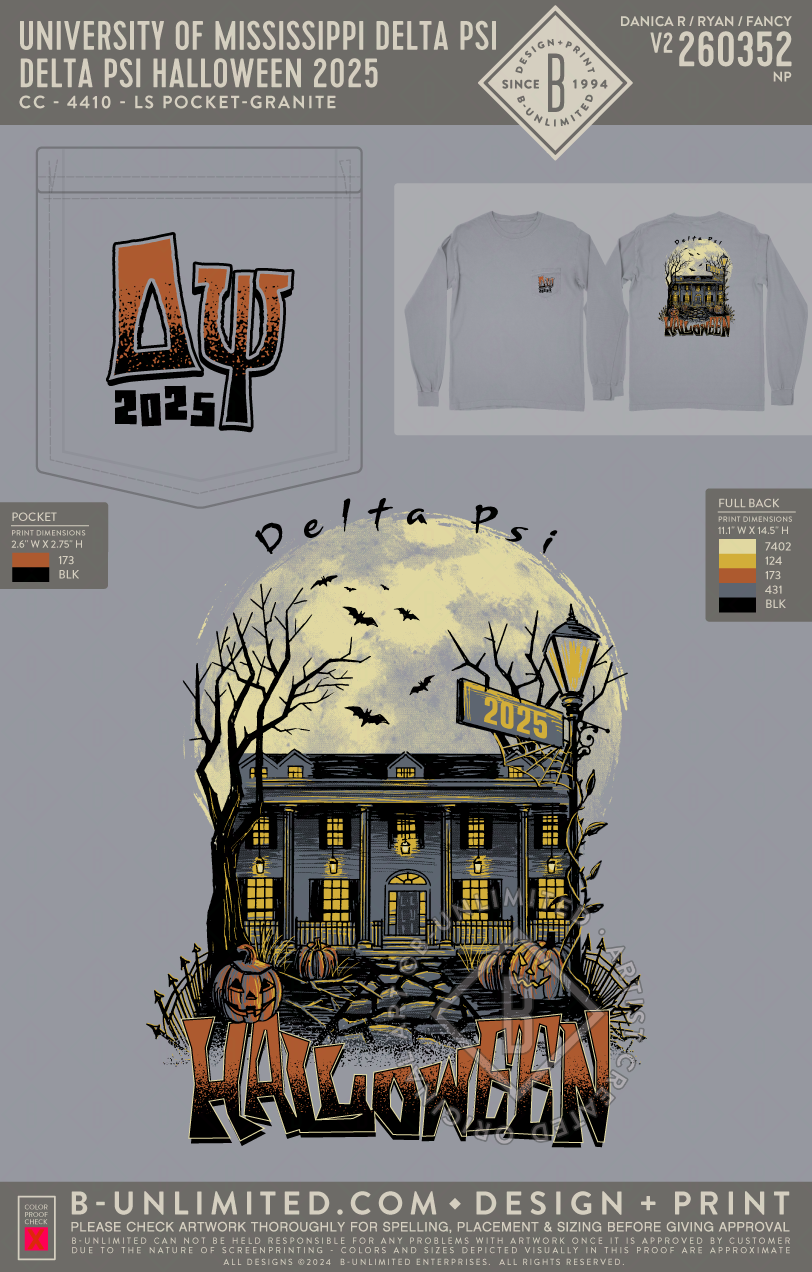 University of Mississippi Delta Psi - Delta Psi Halloween 2025 - CC - 4410 - LS Pocket - Granite