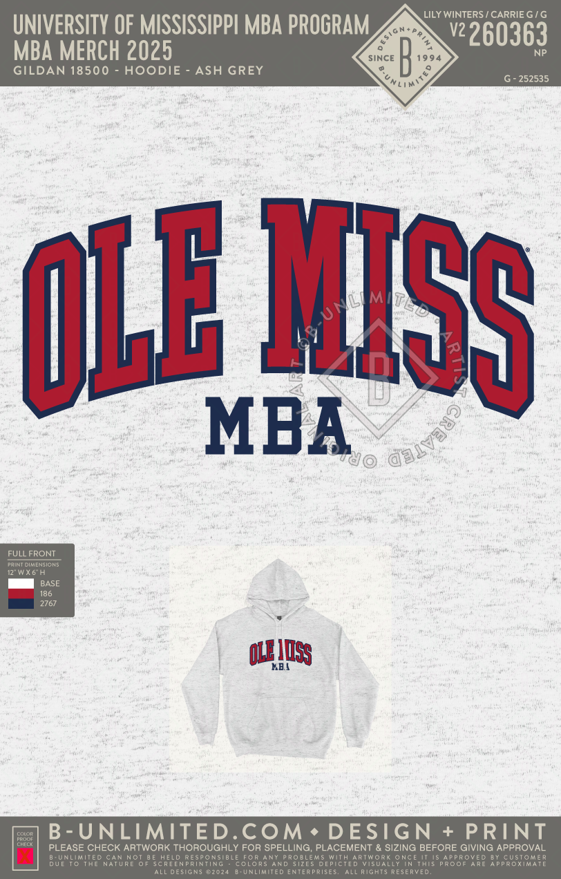 University of Mississippi MBA Program - MBA Merch 2025 - Gildan - 18500 - Hoodie - Ash Grey