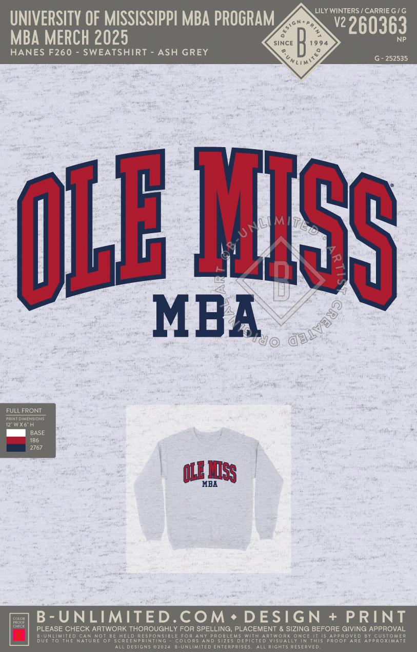 University of Mississippi MBA Program - MBA Merch 2025 - Hanes - F260 - Sweatshirt - Ash