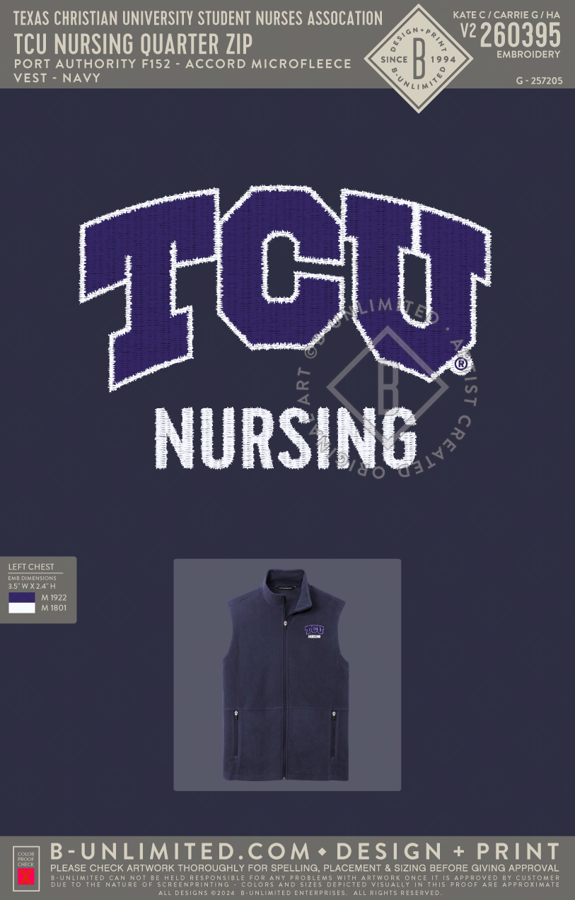 Texas Christian University Student Nurses Assocation - TCU Nursing Quarter Zip - Port Authority - F152 - Microfleece Vest - Navy