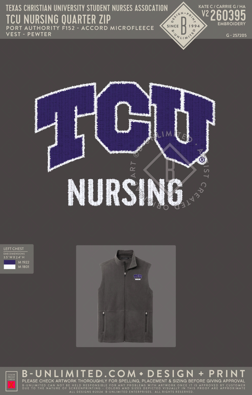 Texas Christian University Student Nurses Assocation - TCU Nursing Quarter Zip - Port Authority - F152 - Microfleece Vest - Pewter
