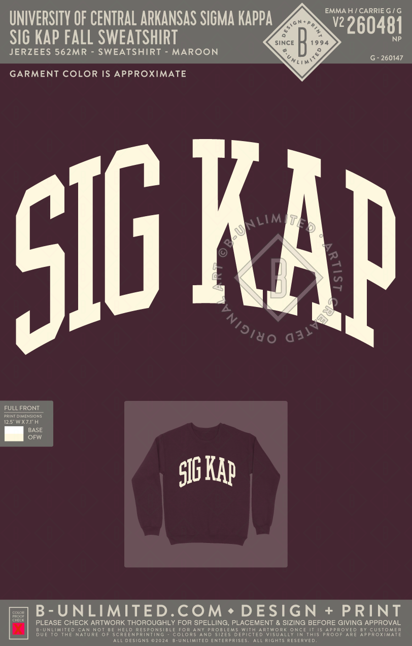 University of Central Arkansas Sigma Kappa - SIG KAP Fall Sweatshirt - Jerzees - 562MR - Sweatshirt - Maroon